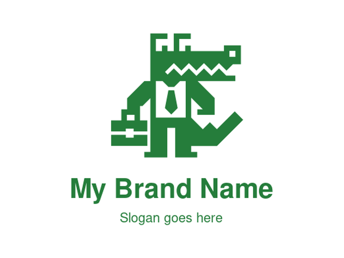 Green Pixelated Alligator with Tie and Briefcases Logo Design for Bold Business and Legal Brands